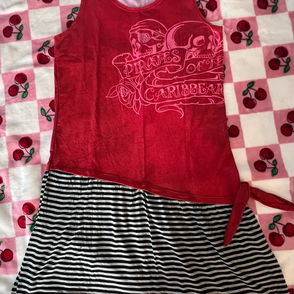 Pirates of the Caribbean Kids Red Graphic Tank Top Girls Striped Skirt